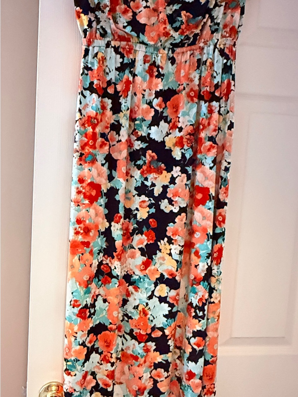 Trixxi Navy Maxi Skirt with Coral and Aqua Floral Print
